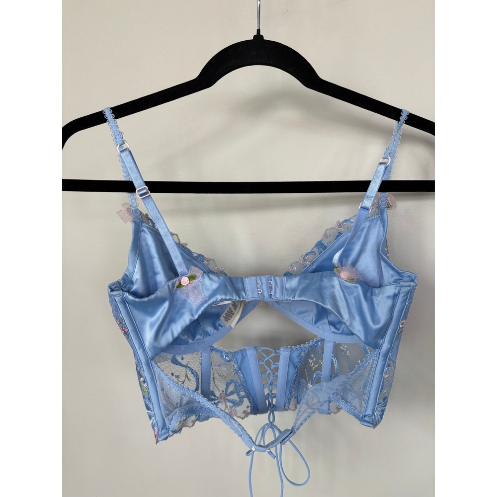 For Love & Lemons Blue Floral Embroidered Bustier Bra Top 34C SKBR1687 - Picture 2 of 7